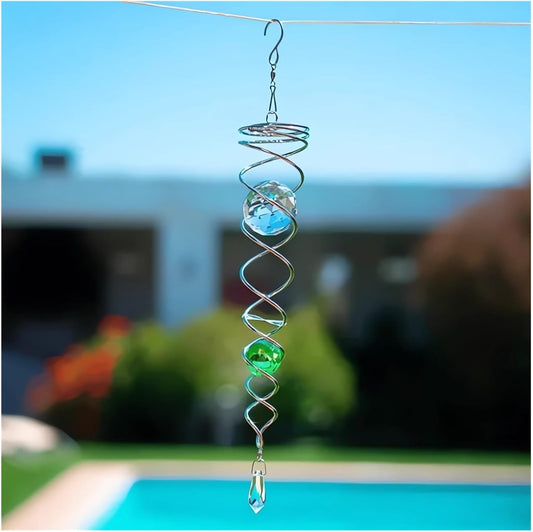 Decorative Spiral - 2024 New Gazing Ball Spiral Tail Wind Spinner Stabilizer, Spinfinity Designs Hanging Kinetic Wind Spinners Decorative Spiral Crystal Sun Catchers Rainbow Maker (Green, 9in)