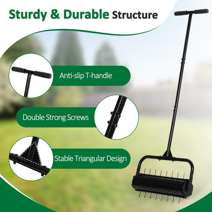 SMONTER Manual Lawn Aerator, 22” Heavy Duty Rolling Aerator Lawn Tool for Yard Garden, Aeration Tool with Spike Soil Penetrator