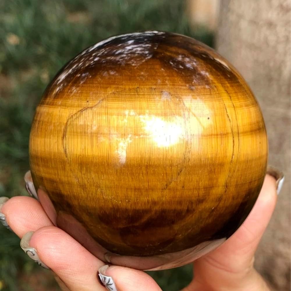 6-7cm/2.36-2.75inch Tiger Eyes Crystal Ball Polished Natural Tiger Eye Stone Sphere Decorative Sphere Healing Crystals Ball Stone Crafts Home Decor Ornament Gifts (Tiger's Eye, 60-70mm)