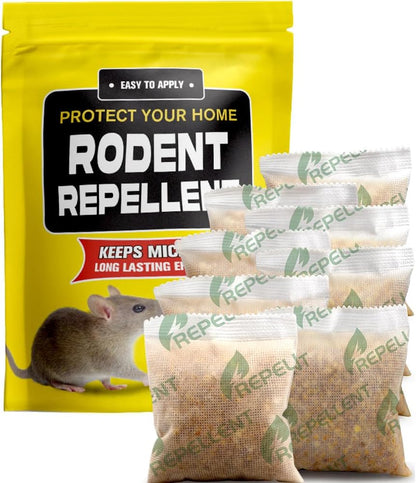 Rodent Repellent Pouches, Mice Repellent Indoor and Outdoor, Rat Repellent for House, Mouse Repellent, Outdoor Rat Deterrent, Extra-Strength 3 Months Protection, Naturally and Safely-8P