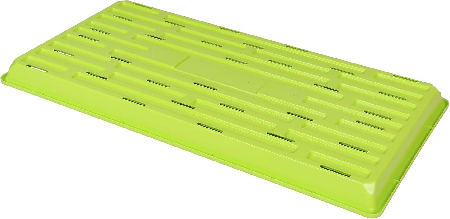 SUNPACK 10" x 20" Heavy Duty Shallow Plastic Seed Starting Tray, Lime Green, 1" - Lined with Drainage Holes for Excess Water and Aeration, Ideal for Greenhouses or Indoor Gardening
