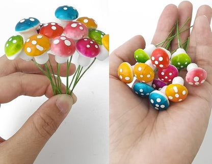 NSBELL 240PCS Fairy Garden Mushroom Mini Tiny Foam Mushroom Miniature Colorful Mushroom Artificial Fairy Garden Ornament for Flower Pot Micro Landscape Decoration