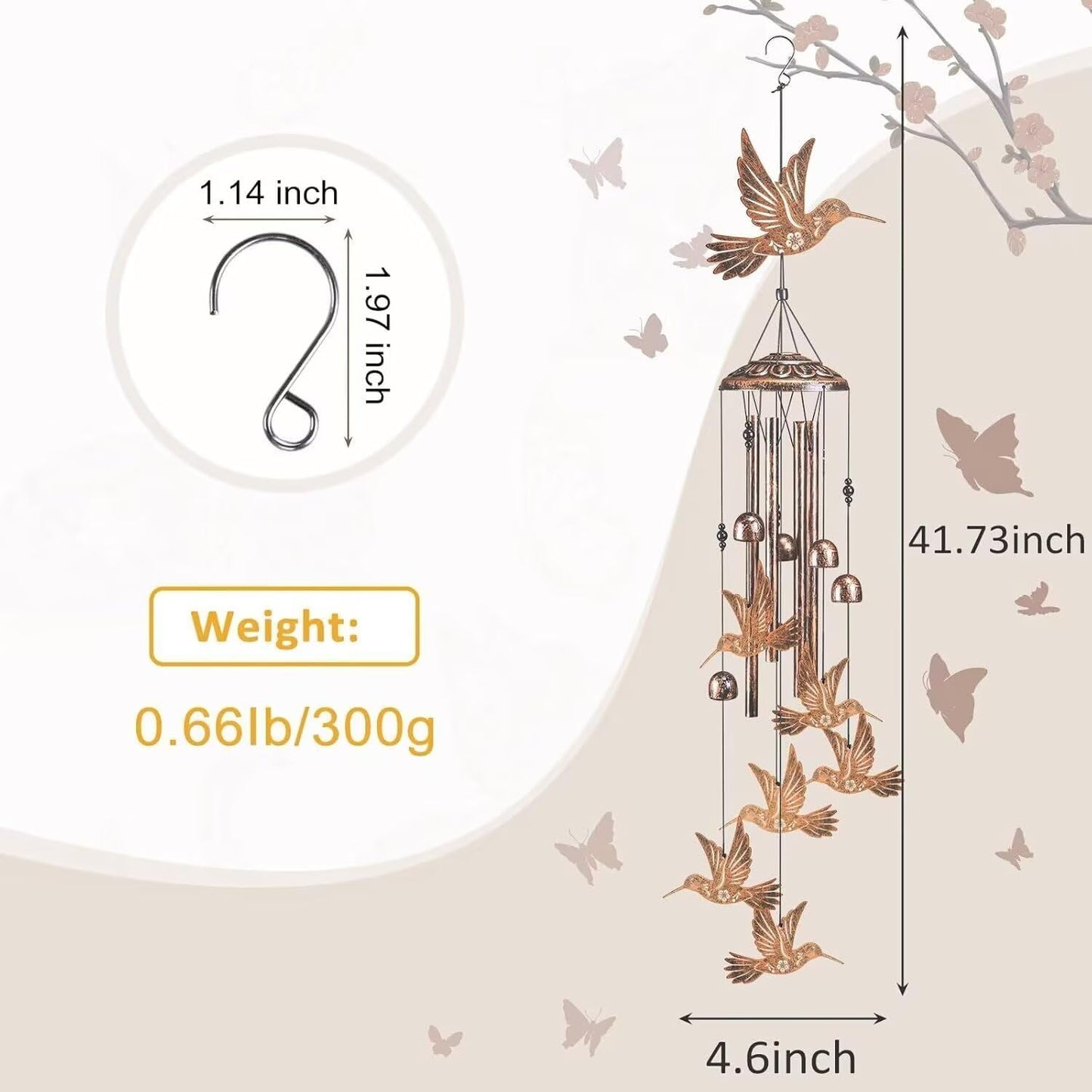 Hummingbird Wind Chimes for Outside,Gardening Gifts for Bird Lover，Women，Men/Mom，Birthday Party Decorations,Memorial Gifts,Wind Chimes Outdoors，Indoors,Room,Home,Wall,Garden,Patio,Yard Decor