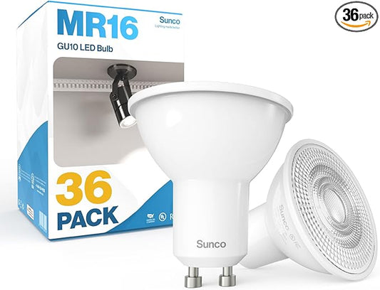 Sunco 36 Pack MR16 LED Bulb, GU10 Dimmable Track Light Bulbs, 5.5W=50W, 3000K Warm White, 550 LM, 25000 Lifetime Hours UL