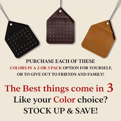 Leather Fly Swatter Set (3 Pack) – 17” Amish-Made Fly Swat w/Real Leather Paddle – Fly Swatters Multi Pack w/Metal Handle – Bug Swatter, Mosquito Swatter, Wasp Swatter (Brown)