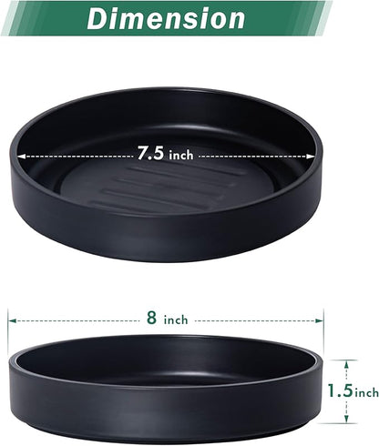 Phoenix Vine 8 Inch Plastic Plant Saucer Water Drip Tray, Heavy Sturdy Round Plant Drainage Tray for Indoors Outdoor, Set of 2, Matte Black, 21-TY-8B-2