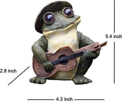 OwMell Frog Statue for Garden, Green Frog Figurine for Outdoor Decor Yard and Garden Decoration Resin Sculpture 6 Inches - Guitar