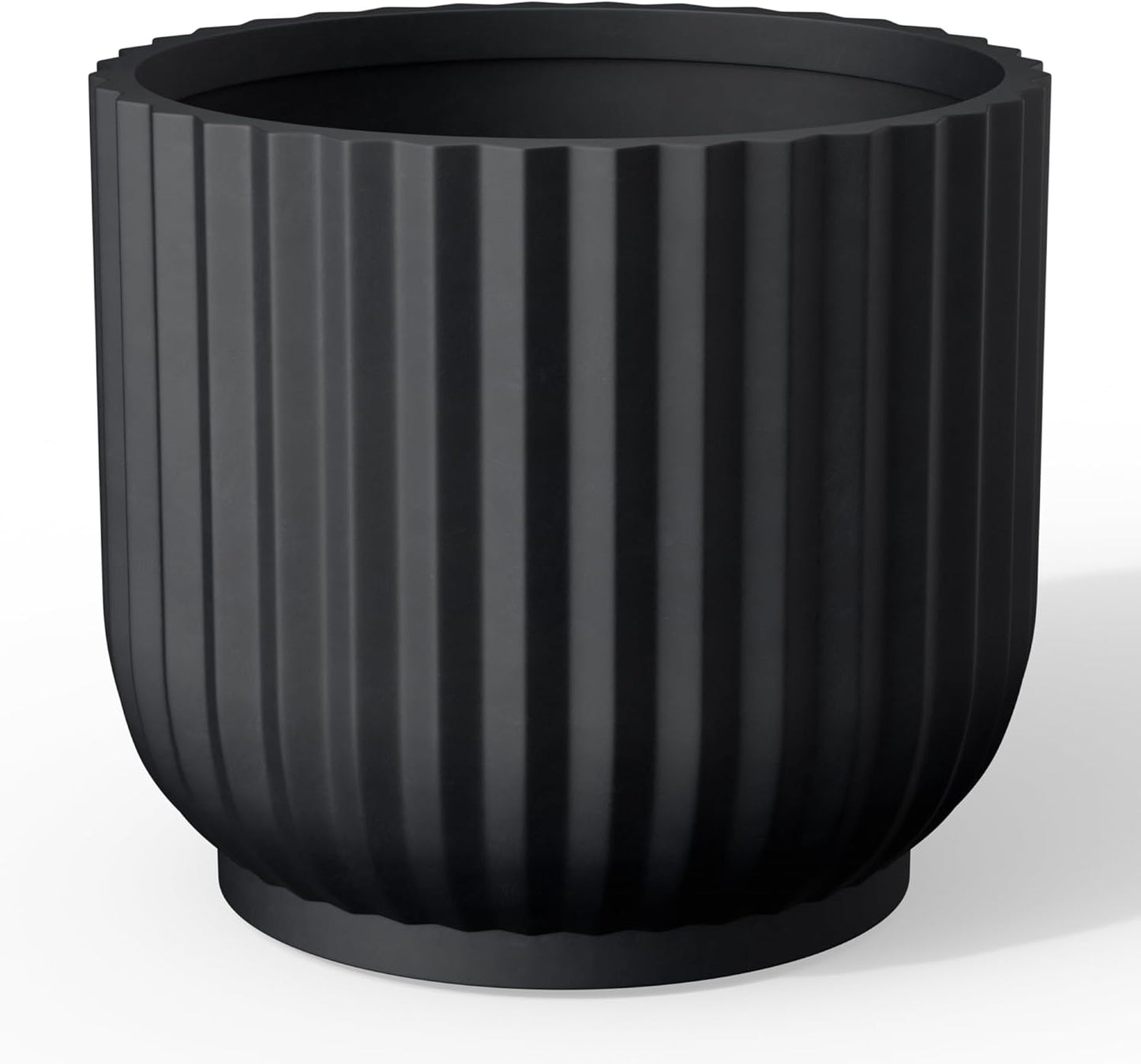Kante Round Fulted Planter, 11 Inch Dia Large Concrete Plant Pots with Drainage Hole and Rubber Plug, Modern Decor for Indoor Outdoor Plants, Flower, Black