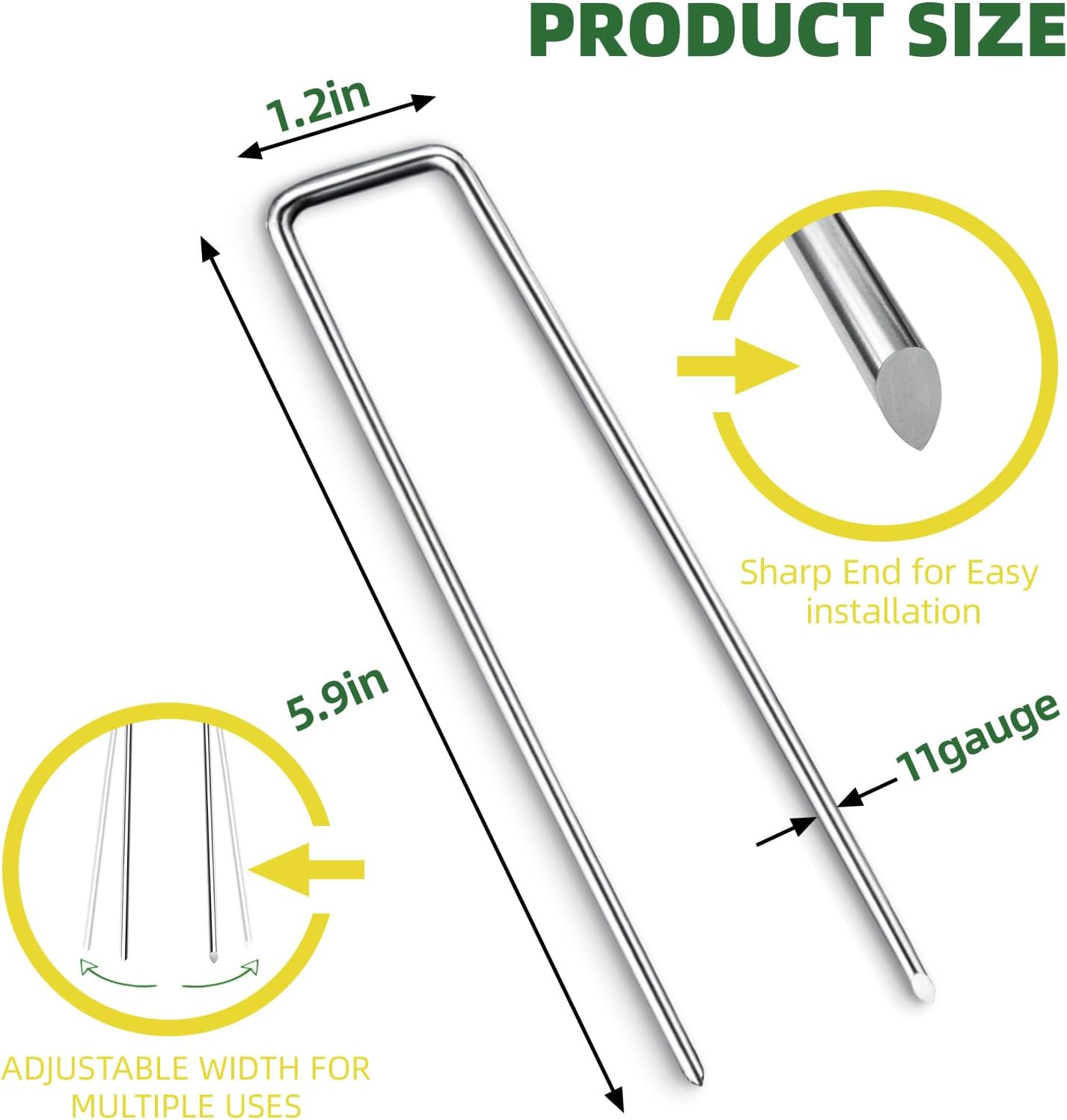 6 Inch Galvanized Landscape Staple, 11 Gauge Heavy Duty Garden Stakes for Barrier Fabric, Plant Stakes Ground Anchors 50 Pack