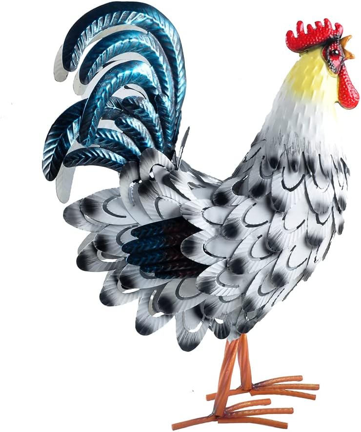 15” Rooster Statue Chicken Sculpture Garden Decoration Metal Yard Art for Yard Outdoor Decoration (#D)