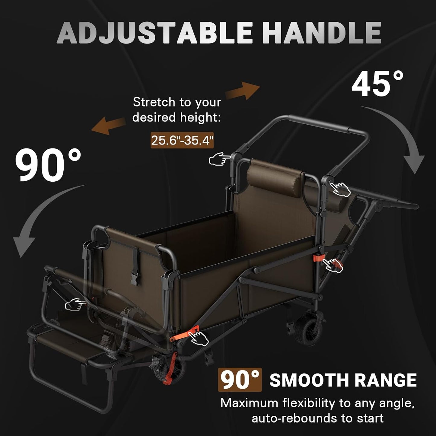 LEVELEVE Heavy Duty Folding Wagon-2-in-1 Collapsible Cart, 400lb Capacity, All-Terrain Wheels w/Brakes & Side Pockets