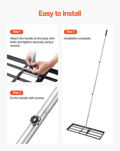 VEVOR Lawn Leveling Rake, Lawn Leveler with 83.9 in Handle, 30x10 in Ground Plate, Rust-Resistant Carbon Steel Soil Leveler, 3 Heights Adjustable, Effort Saving Lawn Leveling Tool for Yard Golf Court