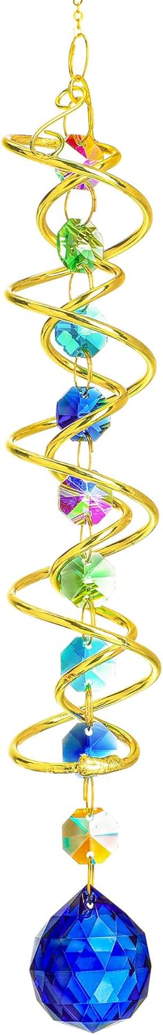 H&D HYALINE & DORA Gazing Ball Spiral Tail Crystal Suncatcher, Rainbow Maker Crystal Beads Decor Sun Catcher Hang with Hook for Window Indoor Outdoor