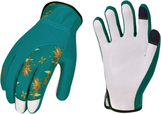 Vgo... Gardening Gloves for Women,Puncture-proof,Thornproof,Safety Work Gloves for Weeding,Digging,Touchscreen,Goat Leather(L,Green,GA7454)