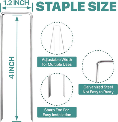 4 Inches Landscape Staples,Galvanized Garden Stakes Yard Stakes Garden Staples Prefect for Weed Barrier Fabric,11 Gauge Landscape pins for Tent,Balloons, Irrigation Tube. (4 Inch 100 Pack)