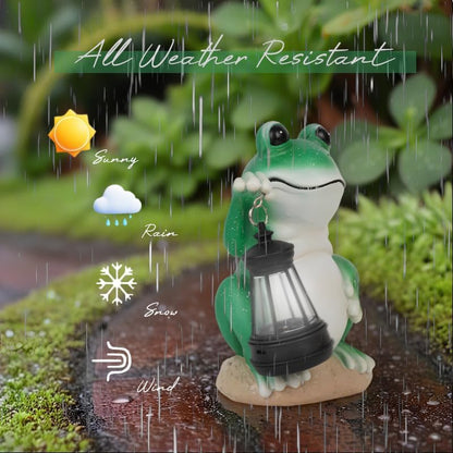 Frog Garden Statues with Solar Lantern, Outdoor Figurine Resin Sculpture Hanging Solar Power Lights for Decoration Yard Patio Balcony Lawn Ornament Art Decor, Unique Gift for Grandma Wowen Mom