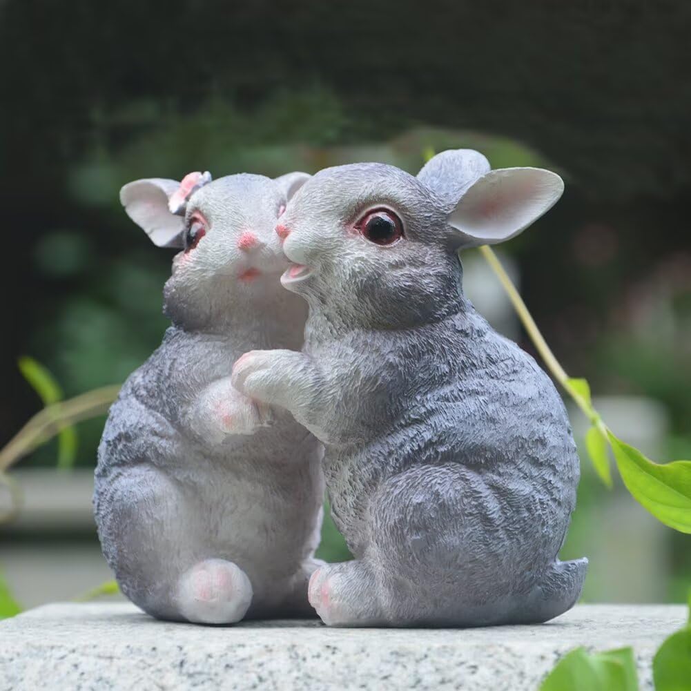 Garden Statues Bunny Decor Resin Dance Rabbit Figurine Cute Fairy Garden Decor Outdoor Statues for Patio Yard Porch Balcony Gifts for Women Mom Grandma Grey