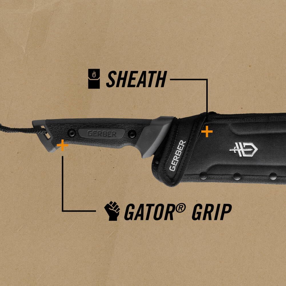 Gerber Gear Gator Bolo 22" Gardening Machete, Full Tang Knife with Plain Edge, Gator Grip and Protective Sheath