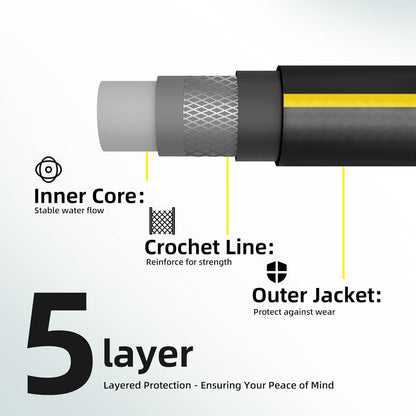Solution4Patio Long Black Garden Hose 5/8 in. x 100 ft. -Kink Free, No Leaking, Male/Female Fittings -Heavy Duty Durable Flexible Lightweight Water Pipe -Brass Aluminum Ends for Household & Yard Use