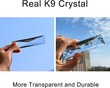 2PCS 5" Large Crystal Sun Catcher Prisms, STINO Hanging Suncatchers with Glass Prism, Rainbow Maker for Windows, Balcony, Kitchen, Garden Decoration (1, Net Rectangle Clear 2Pcs)