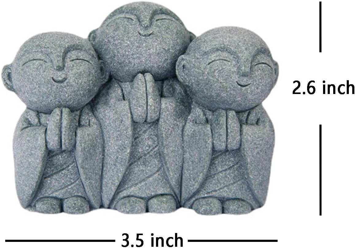 OwMell 3 Japanese Jizo Statue Stone Japanese Buddha Jizo Monk Statue Figurine Memorial Statue Aquarium Decoration Garden Outdoor Ornament 3" - Smiling
