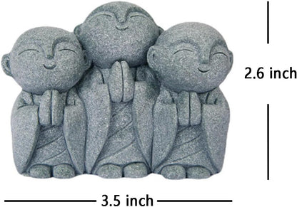 OwMell 3 Japanese Jizo Statue Stone Japanese Buddha Jizo Monk Statue Figurine Memorial Statue Aquarium Decoration Garden Outdoor Ornament 3" - Smiling