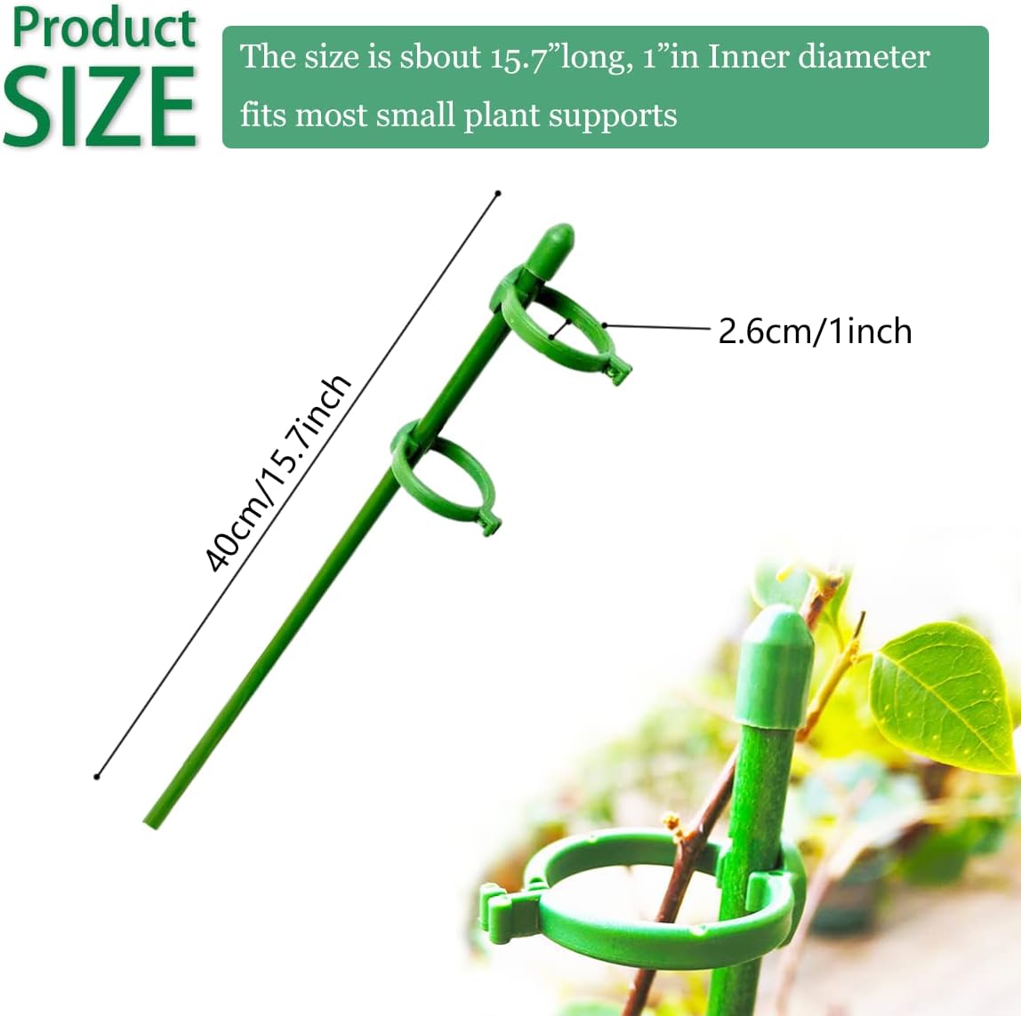 Belit 8 Pack Small Plant Support Plant Stakes, Adjustable Garden Single Stem Support Stake, Planter Support Ring for Orchid, Rose, Peony, Peppers and More, 16 inch