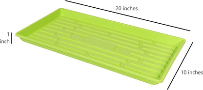 SUNPACK 10" x 20" Heavy Duty Shallow Plastic Seed Starting Tray, Lime Green, 1" (Pack of 10) - No Drainage Holes, Perfect for Greenhouses or Indoor Gardening
