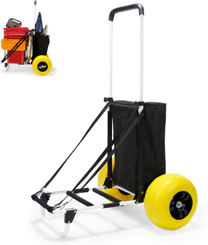 Beach Fishing Cart, 13” Big Balloon Wheels w/Flat-Free Solid PU Tires for Sands, 165LBS Loading Folding Sand Cart & 33.1" to 51.6" Adjustable Height, Beach Buggy Cart w/Storage Bag, No Rust