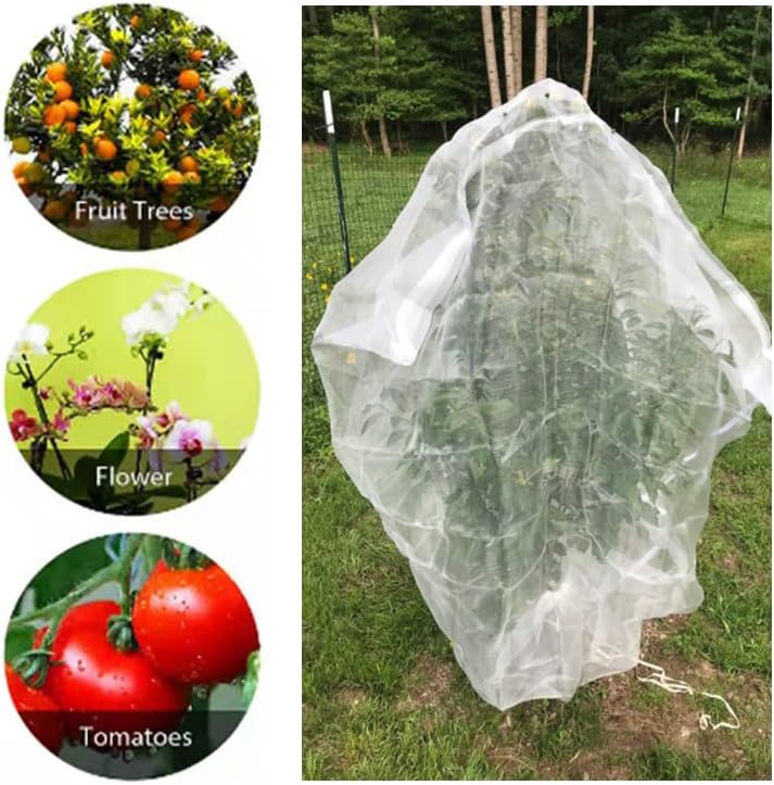 Agfabric Bird Netting 84" Hx72 W Garden Netting Insect Pest Barrier,Plant Cover Fruit Tree Netting Mesh Protection Bag with Drawstring,White