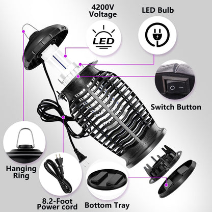 Bug Zapper Indoor Outdoor, 4200V Mosquito Zapper, 15W Fly Zapper, Mosquito Killer, Fly Traps, Flying Insects Zapper Indoor Outdoor,