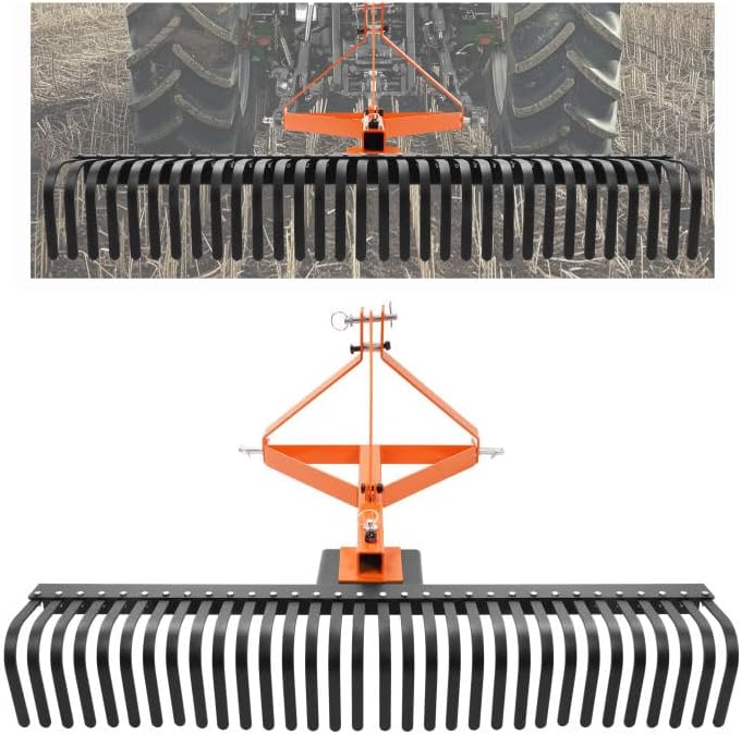 KUAFU 60 in Landscape Rake, 3 Point Rake Compatible with Category-1 Tractor, 360 Degree Rotation Tow-Behind Garden Tool for Compact Tractors for Farm, Garden, Clearing Brush, Raking Arenas 2 Package