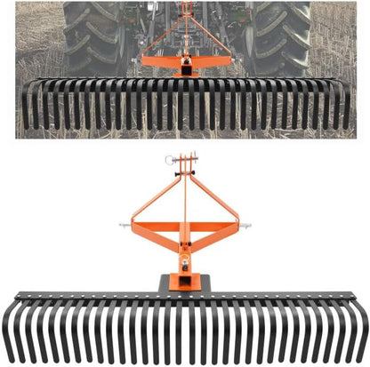 KUAFU 60 in Landscape Rake, 3 Point Rake Compatible with Category-1 Tractor, 360 Degree Rotation Tow-Behind Garden Tool for Compact Tractors for Farm, Garden, Clearing Brush, Raking Arenas 2 Package