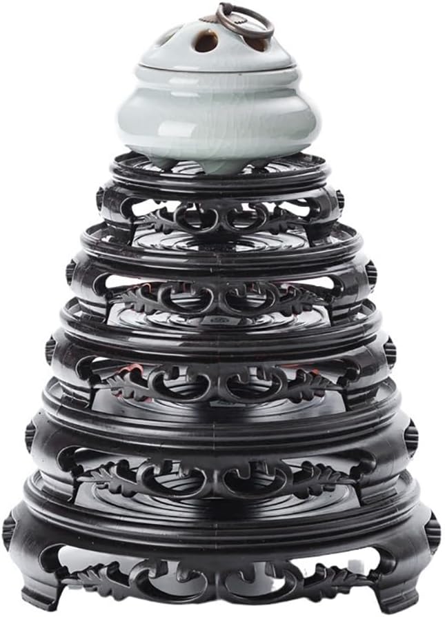 GOLDY&WENDY Round Vase Display Stand 3.9 Inch Black Imitation Wood Style Base Handmade Resin Pedestal