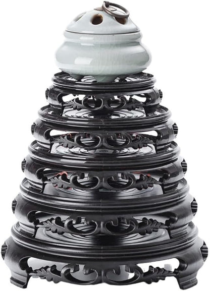 GOLDY&WENDY Round Vase Display Stand 3.9 Inch Black Imitation Wood Style Base Handmade Resin Pedestal