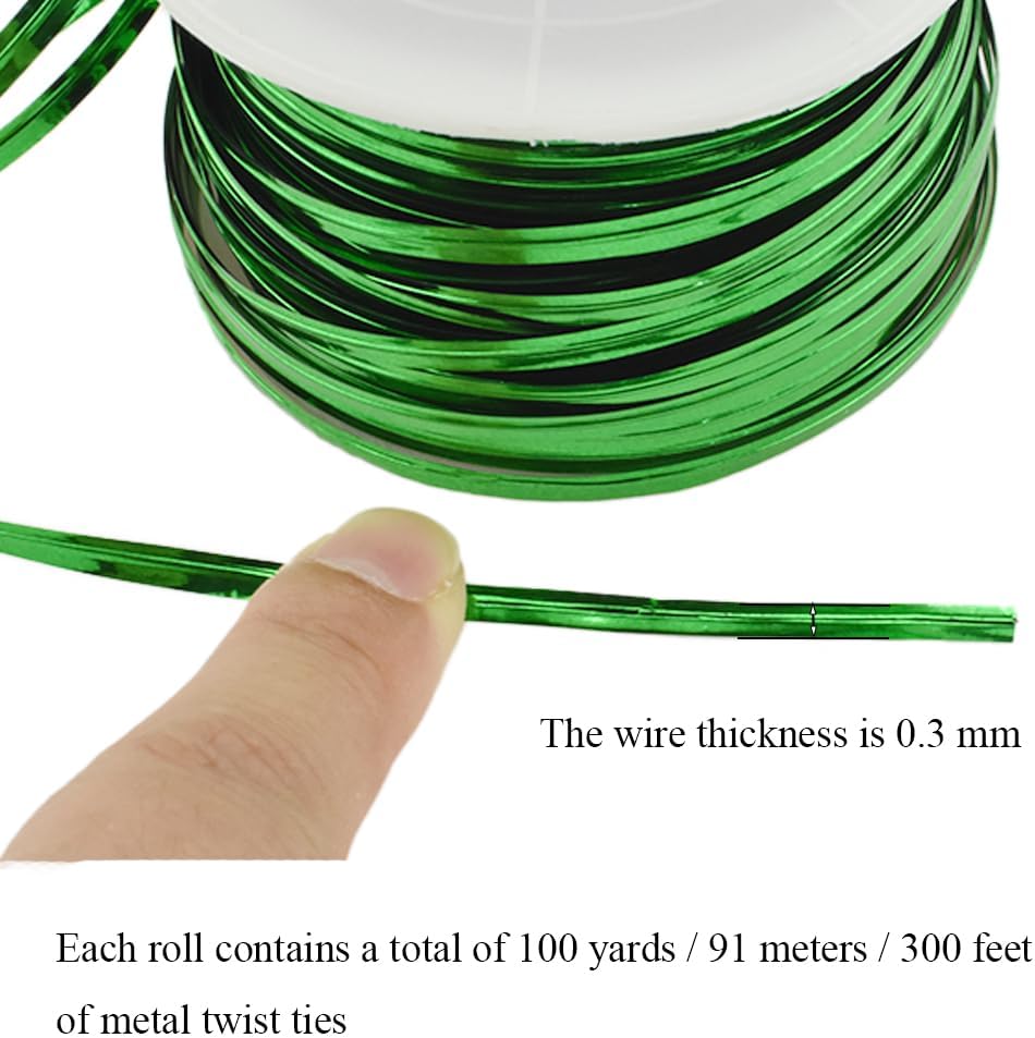 HAHIYO 100Yards/300Feet/91M Green Metal Twist Ties Bread Candy Coffee Bag Ties Plant Garden Twist Ties for Cellophane Treat Bag Gift Wraping Bag Plastic Bag Halloween Party Cake Present Art Craft
