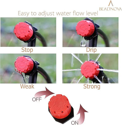 BEADNOVA Drip Emitter 150 Pcs 360 Degree Drip Line Emitter Adjustable Dripper Emitters for Drip Line 1/4 Inch Irrigation Tube Watering System Gardening (Red)