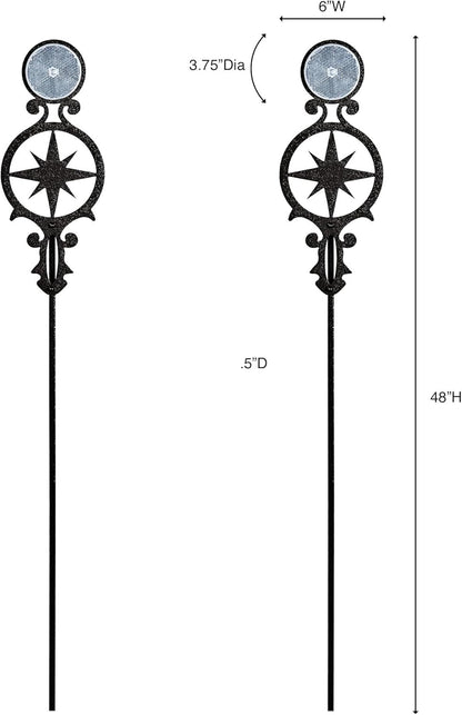 Touch of Class Pathways Reflective Driveway Marker Stake Set of Two for Outdoor Use | Compass Star Emblem Design | Personalized Tall Reflector Set of 2 | Black Durable Finish