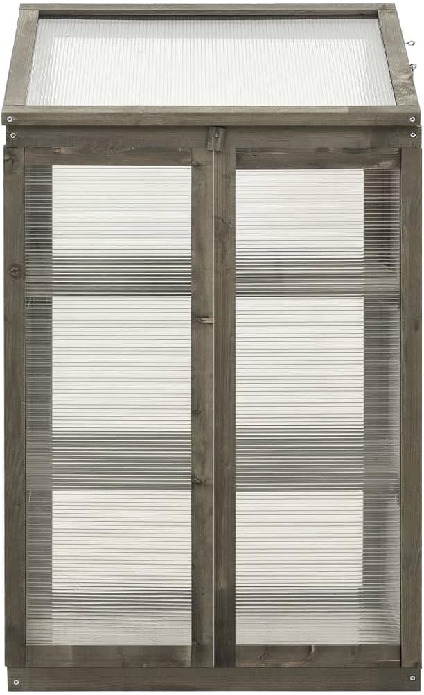 Wooden Garden Greenhouse，Wood Raised Plants Bed Raised Flower Planter Box, Garden Wood Cold Frame Greenhouse Flower Planter, Gray 23.6"x17.7"x39.4" Firwood,-681
