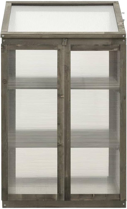 Wooden Garden Greenhouse，Wood Raised Plants Bed Raised Flower Planter Box, Garden Wood Cold Frame Greenhouse Flower Planter, Gray 23.6"x17.7"x39.4" Firwood,-681