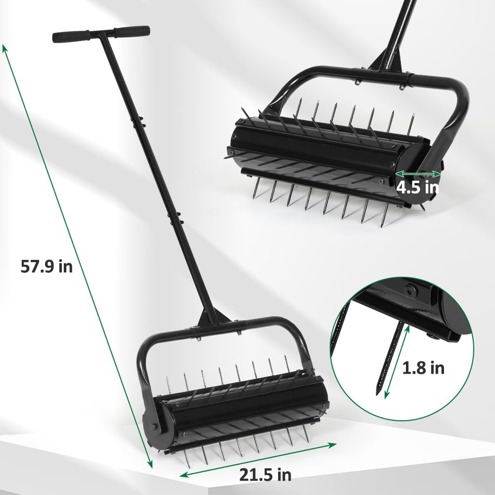 SMONTER Manual Lawn Aerator, 22” Heavy Duty Rolling Aerator Lawn Tool for Yard Garden, Aeration Tool with Spike Soil Penetrator
