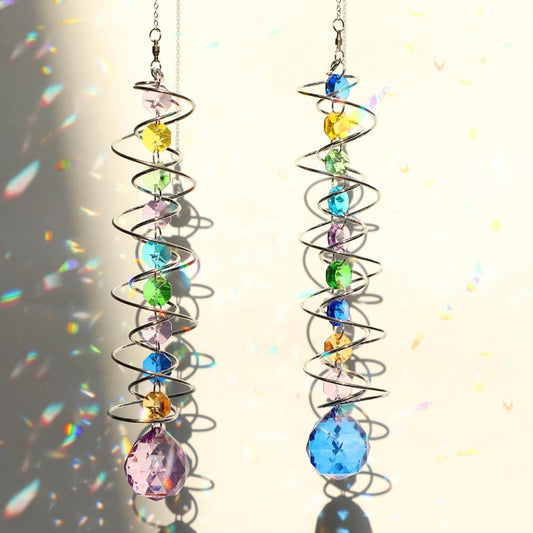 Sun Catchers, 2pcs Gazing Ball Spiral Tail Wind Spinners Crystal Suncatcher Prism Hanging Crystals