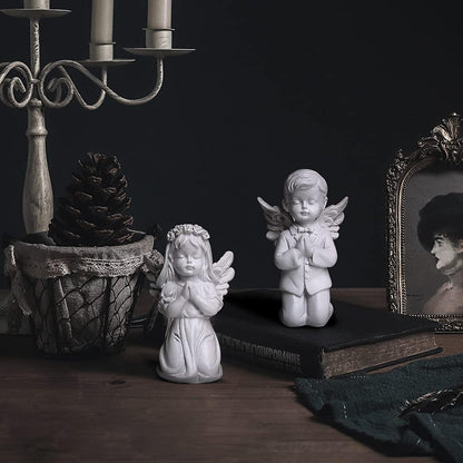 YUEOECOR 2PCS Cherubs Angels Resin Garden Statue Figurine, Adorable Angel Sculpture Memorial Statue Indoor Outdoor Home Garden Decoration (A 2PCS White)