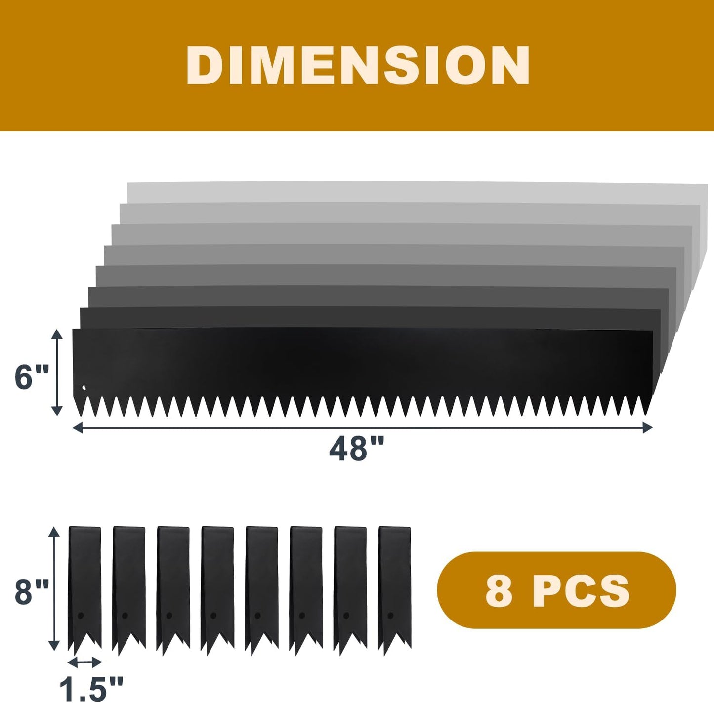 8 Pcs - 48'' L x 6'' H Steel Landscape Edging Edging for Landscaping Garden Edging Metal Landscape Edging Tall Border Lawn Edging No-dig Hammer in Edging with Gloves(32FT Total Length)