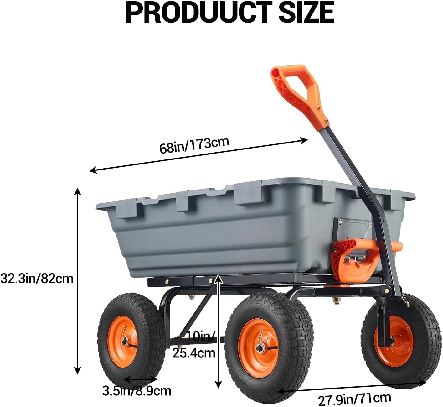 800Lb Heavy-Duty Poly Dump Garden Cart with Steel Frame, Utility Wagon with 10" Tires & Quick-Tilt System for Yard, Beach & Landscaping, Grey
