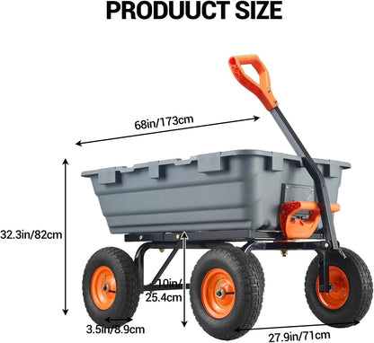 800Lb Heavy-Duty Poly Dump Garden Cart with Steel Frame, Utility Wagon with 10" Tires & Quick-Tilt System for Yard, Beach & Landscaping, Grey
