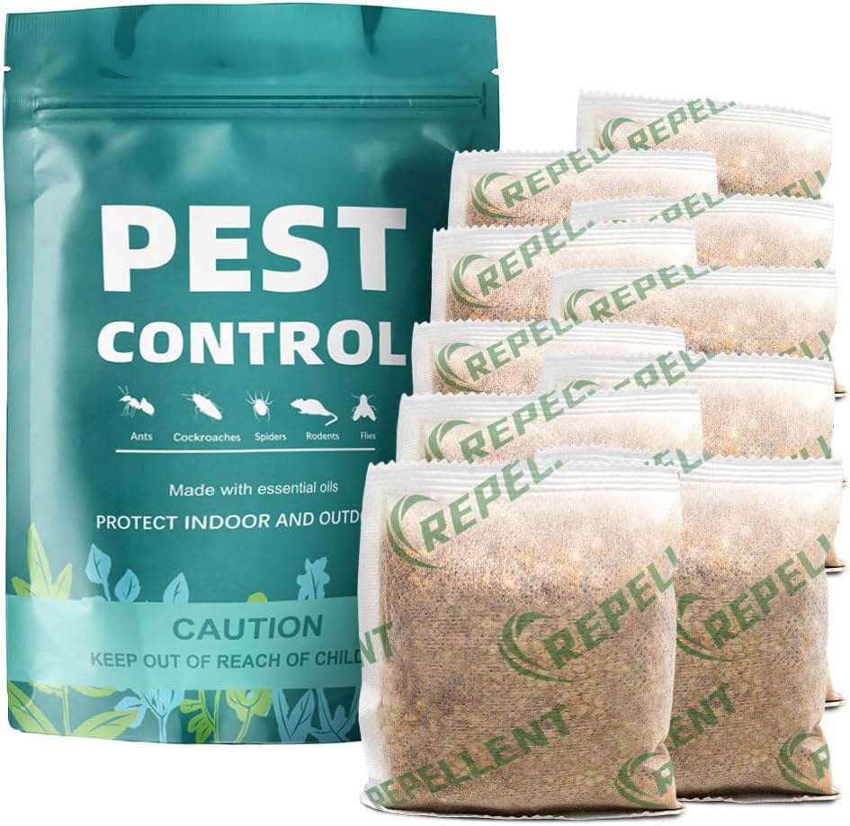 Pest Control Pouches, Mouse Repellent Repel Mice, Mouse, Rats, Ants, Roaches, Spiders, Moths & Other Pest, Rat Repellent Safe for Kids & Pets, Mice Repellent Indoor- 10 Pouches