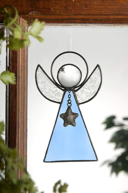 Angel Ornament Sun Catcher Blue Stained Glass Window Hanging Christmas Tree Decoration J Devlin ORN 215-3 (Pale Blue)