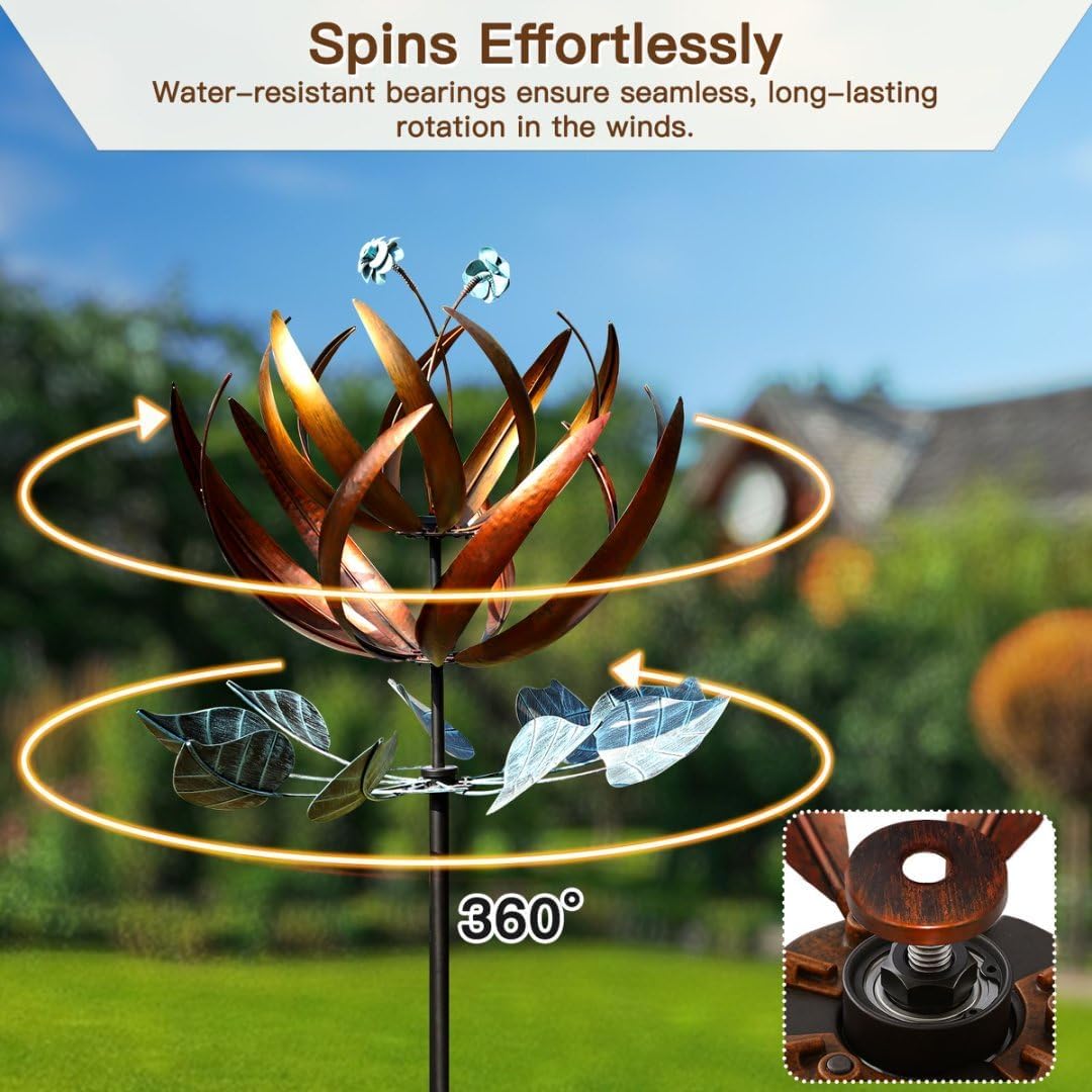 Wind Spinners for Yard and Garden, Wind Spinners Outdoor Large Metal, 84 inch Kinetic Wind Spinner & Wind Sculptures, Windmill Decor(Lotus)