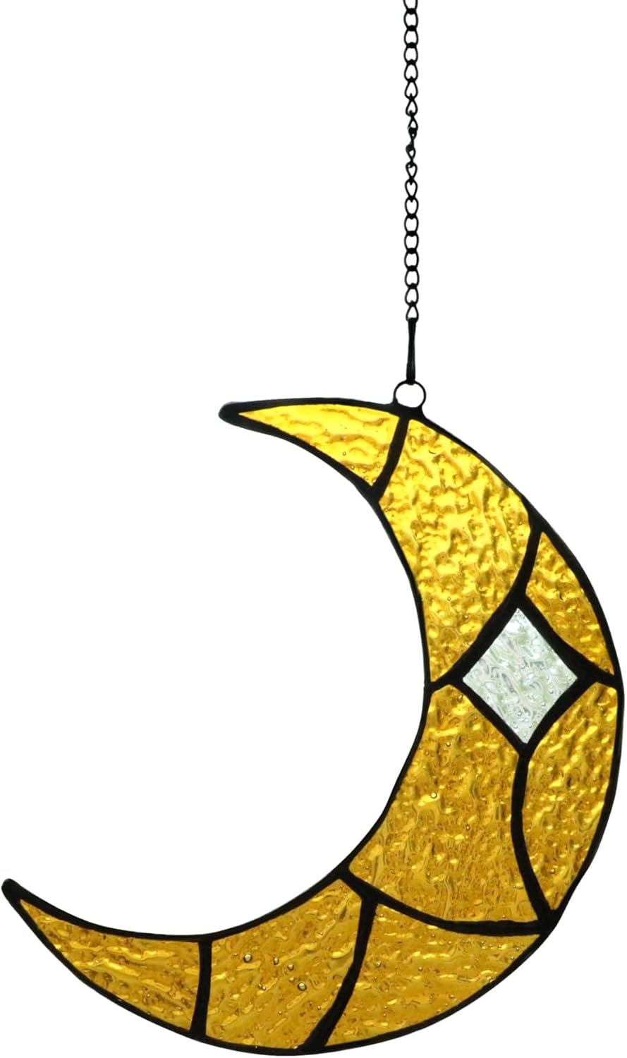Moon Stained Glass Window Hanging Suncatchers，Handcrafted Art Glass Crescent Moon Decorations Indoor Window Gift for Women, Christmas,Thanksgiving (Yellow)